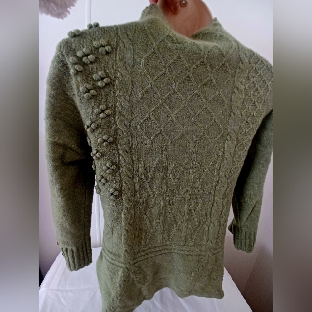 Anthropologie Moth Green Peplum Sweater with Buttons - Medium Marled Wool Blend - Picture 7 of 9